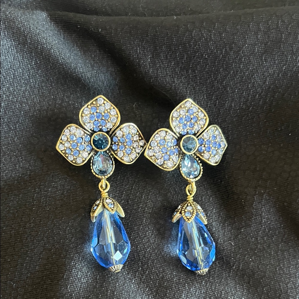 Heidi Daus Blue and Gold Crystal Drop Earrings